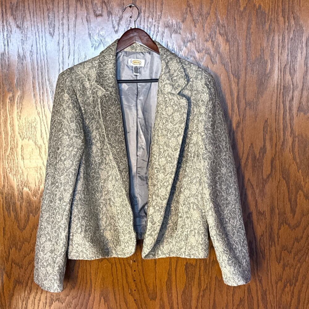 Talbots Metallic Brocade Blazer Jacket Women’s Size 18 Gold Floral Pattern